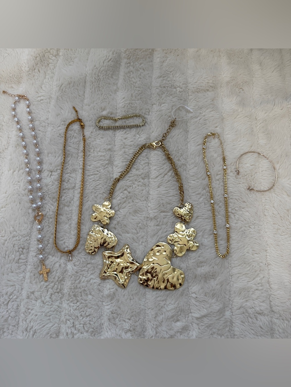 Gold Statement Floral-Link Necklace bracelet bundle - Women Jewelry